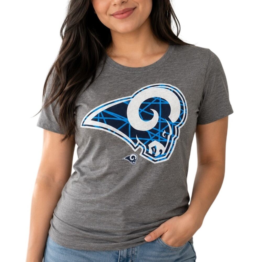 Majestic Los Angeles Rams T Shirt Women’s M Gray NFL Football Graphic Flawed